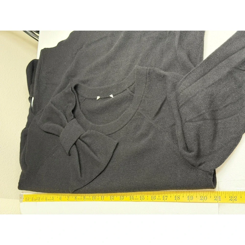 Kate Spade Sweater Women Medium Black Bow Knit Wool Modal Preppy Feminine Staple